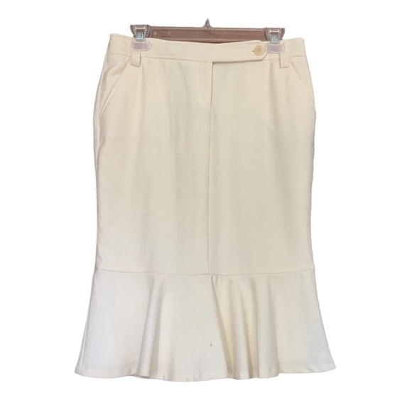 Ted Baker London Cream Wool Blend Trumpet Hem Pencil Skirt Business Career Sz 6 - Picture 1 of 6